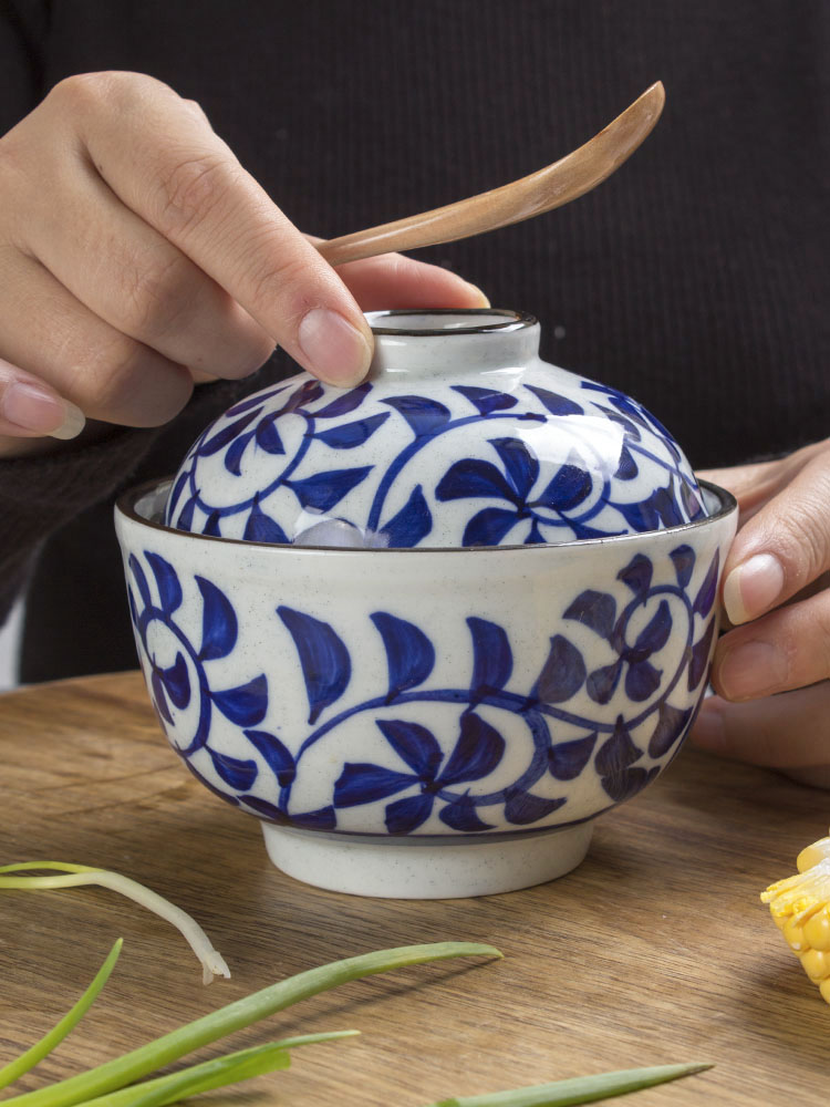 Japanese place them under the glaze color water stew household ceramics with cover water bird 's nest sugar steamed egg cup bowl of soup bowl ltd. restaurant