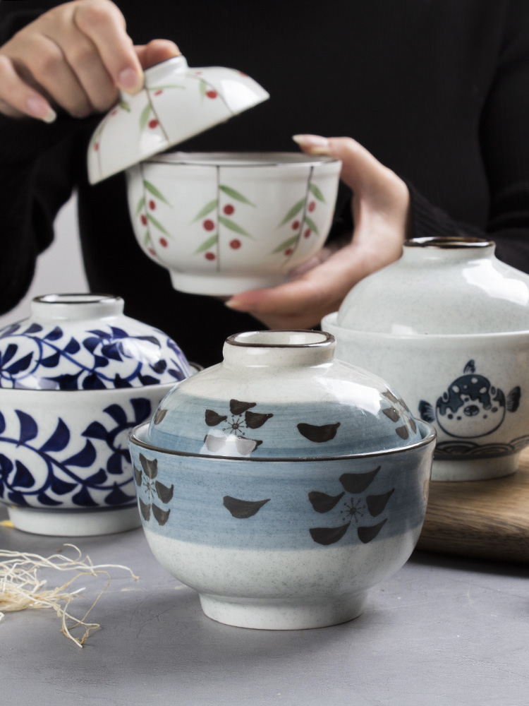 Japanese place them under the glaze color water stew household ceramics with cover water bird 's nest sugar steamed egg cup bowl of soup bowl ltd. restaurant