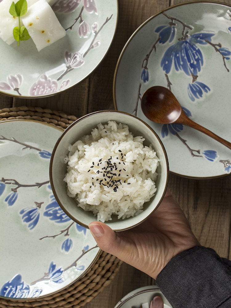Creativity under the glaze color emboss ceramic bowl Japanese - style tableware thickening job home eating bowls plates dishes