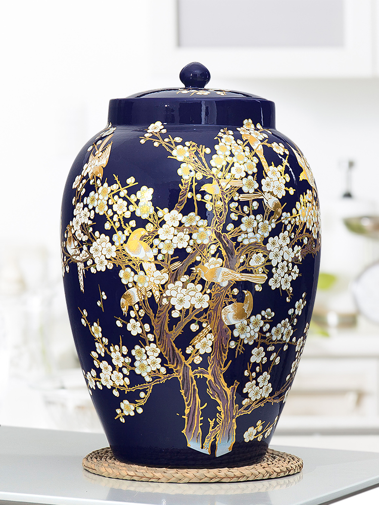 Jingdezhen ceramic barrel ricer box meter box storage 20/30/50 kg sealed with cover storage tank household moistureproof insect - resistant