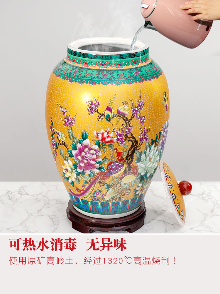 Jingdezhen ceramic barrel ricer box 20/30/50 kg of household seal box with cover moistureproof insect - resistant tank rice storage tank