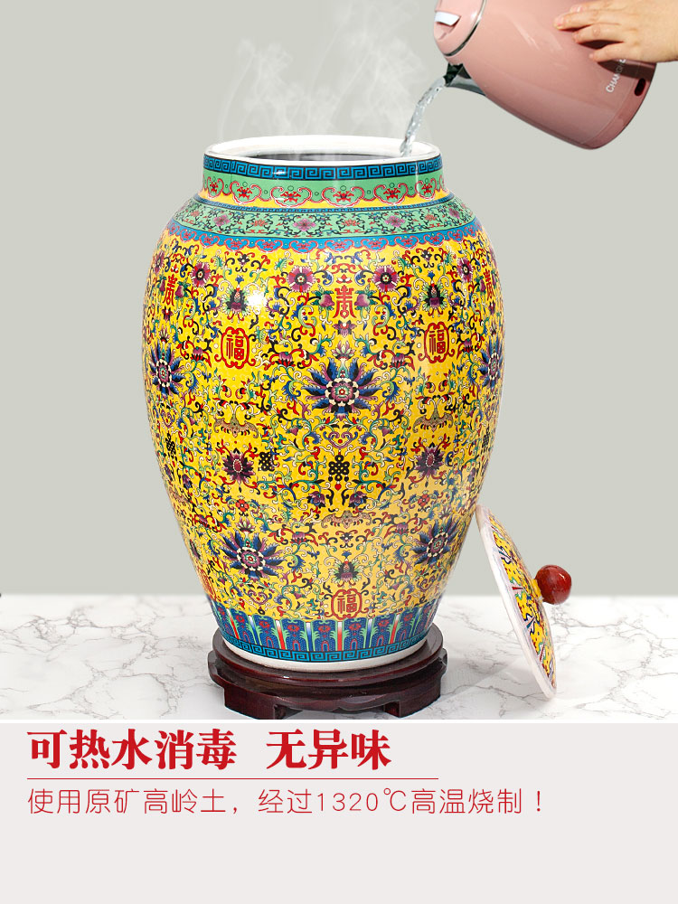 Jingdezhen ceramic ricer box barrel 20/30/50 kg pack household sealed with cover moistureproof tank cylinder rice storage tank