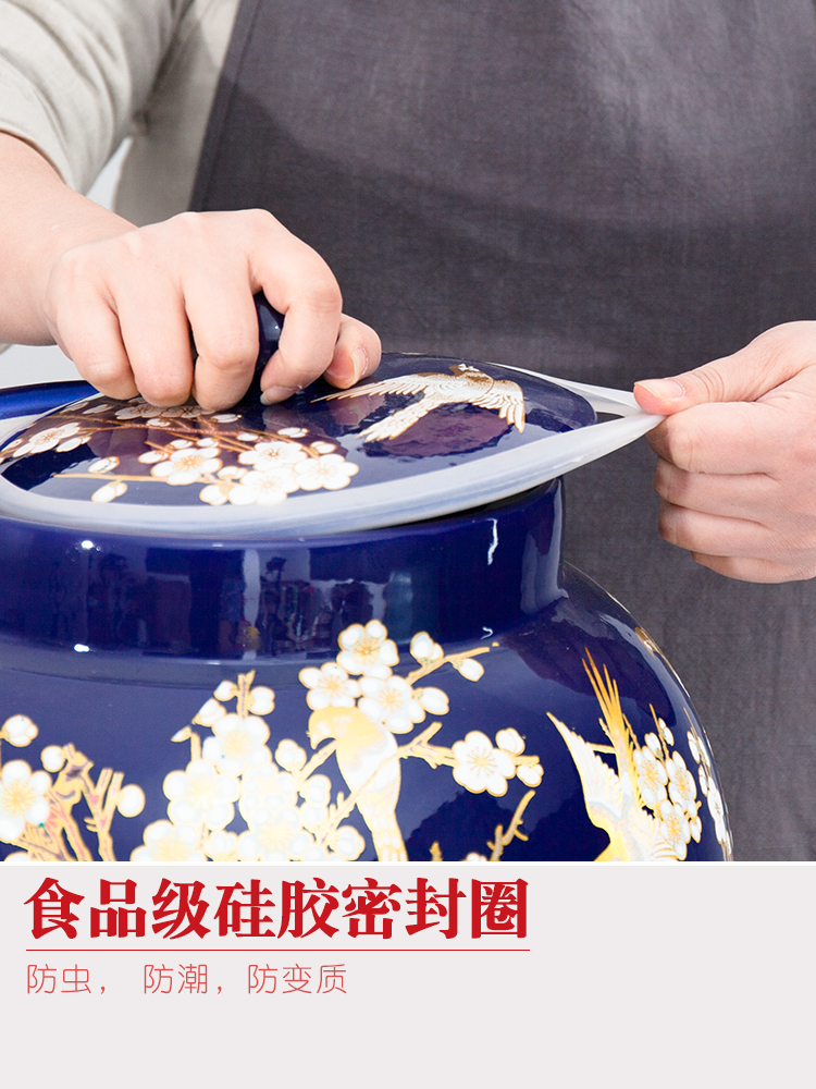 Jingdezhen ceramic barrel ricer box meter box storage 20/30/50 kg sealed with cover storage tank household moistureproof insect - resistant