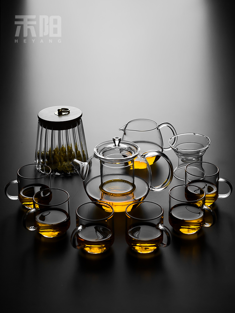 Settlement Kung fu Yang heat - resistant glass tea set high temperature resistant household flower cup side to make tea, Japanese contracted