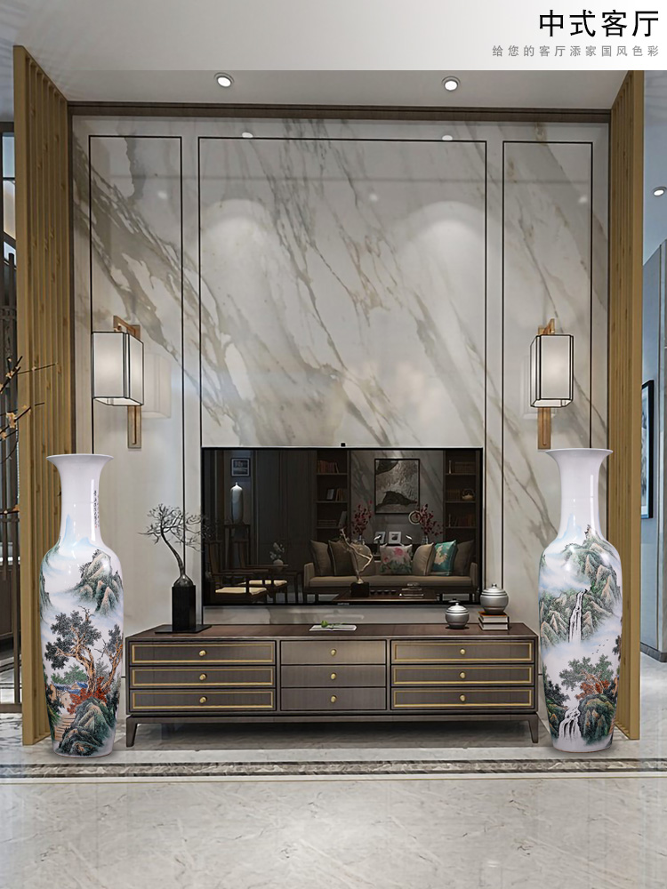 Jingdezhen ceramics hand - made pastel landscape of large vase household living room TV ark place opening gifts