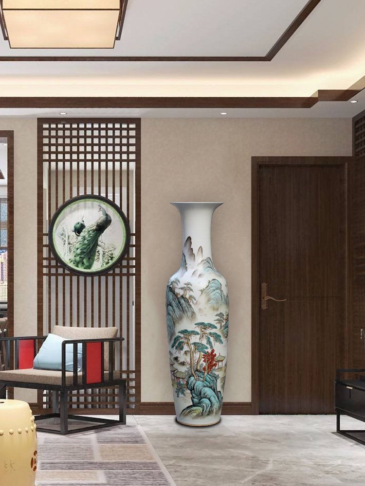 Jingdezhen ceramics powder enamel handpainted landscape ground sitting room big vase household of Chinese style decorative furnishing articles