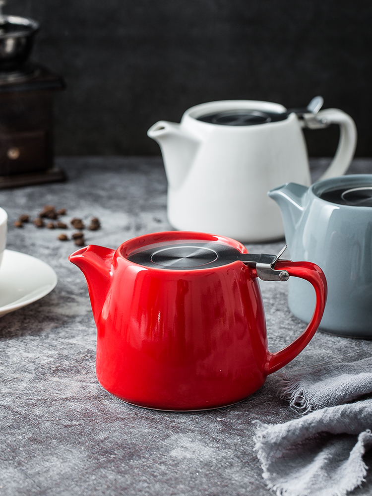 Red Nordic small ceramic teapot single home one afternoon tea pot, green tea, black tea kettle with the filter