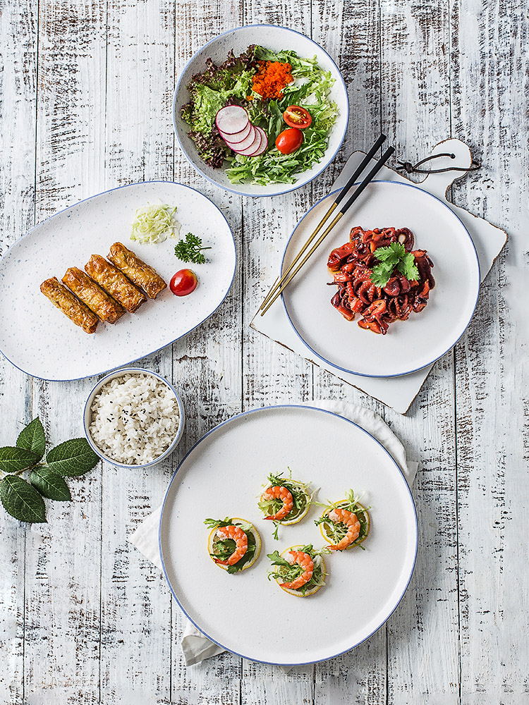INS Nordic ceramic eat bowl of creative move household bowl dish dish outfit combination (one set of tableware
