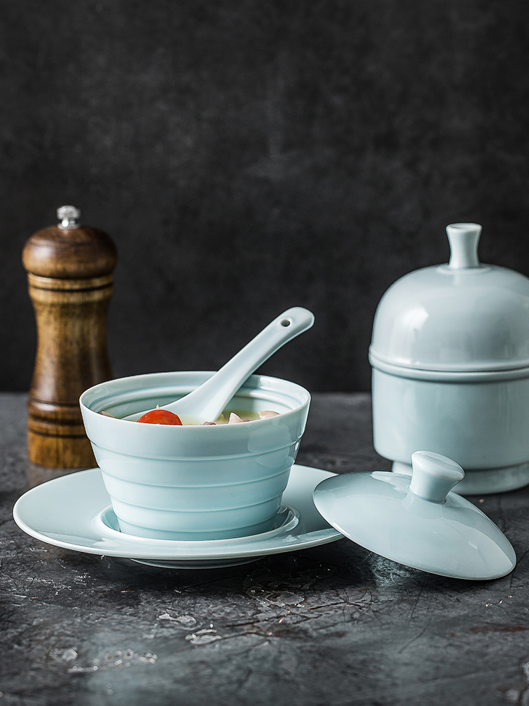 Japanese celadon porcelain cup home bird 's nest chicken stew small stew with tureen steamed egg custard cup boiled soup bowl