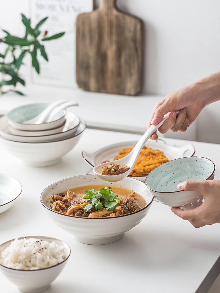 Japanese web celebrity ceramic dishes suit household single eat bowl Nordic modern salad bowl of soup bowl plate