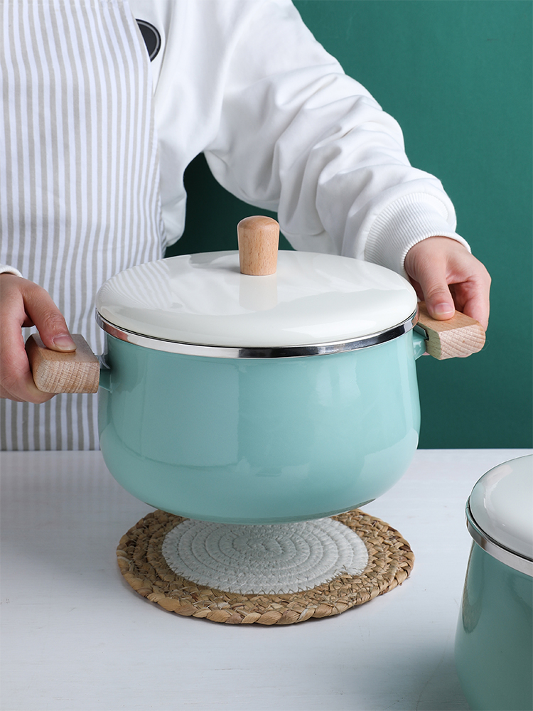 Northern wind enamel enamel pot small milk pan home ears simmering noodles gas, induction cooker pot of stew