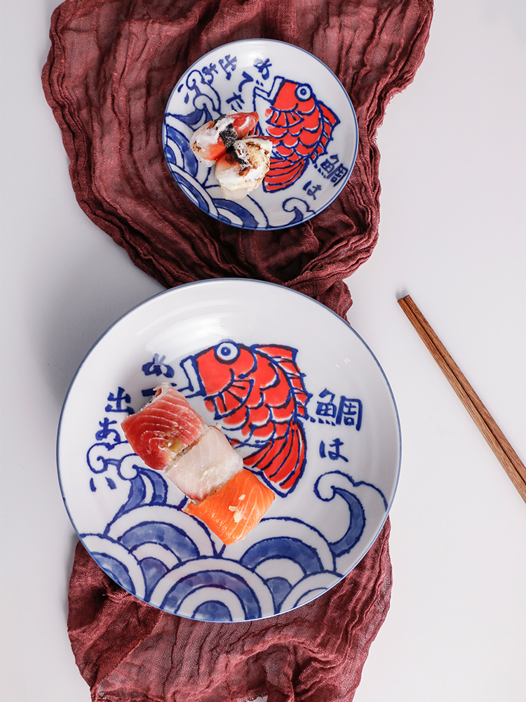 The fawn field'm Japanese imports of ceramic tableware bream fish globefish cartoon express it in Japanese suit four dishes suit