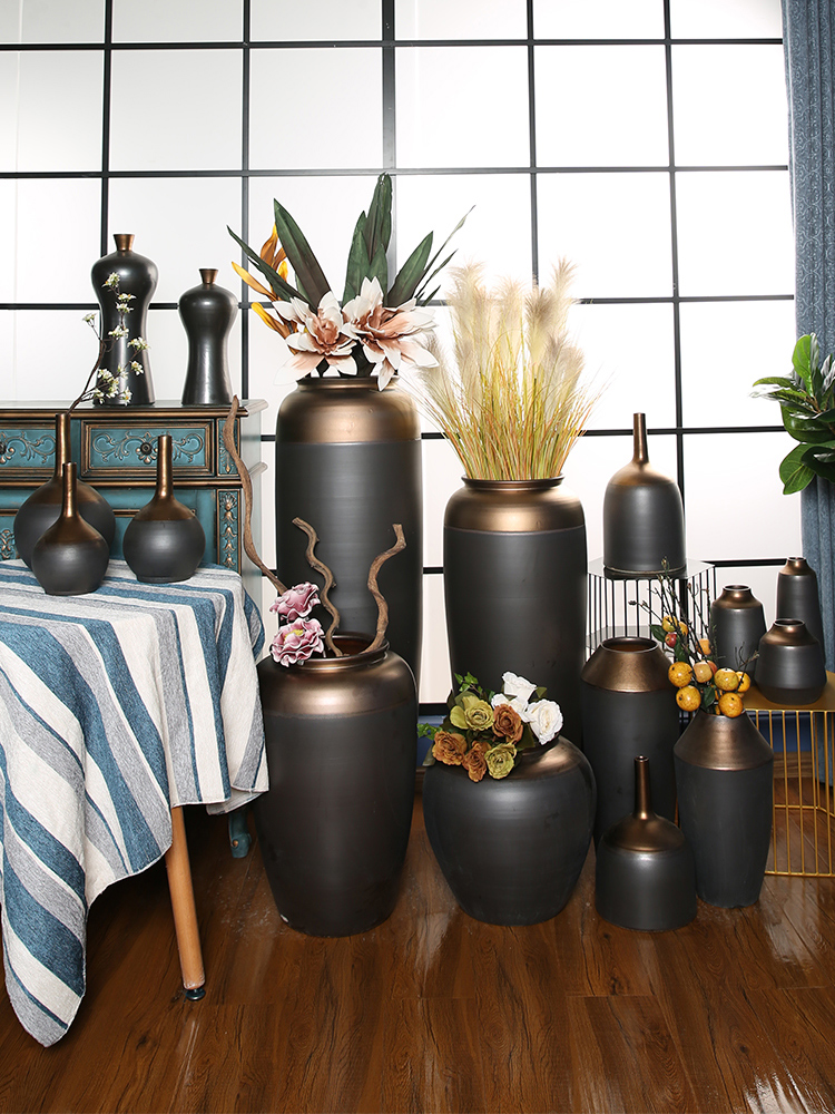 I and contracted jingdezhen ceramics of large sitting room zen vase dry flower is placed manually pottery decoration