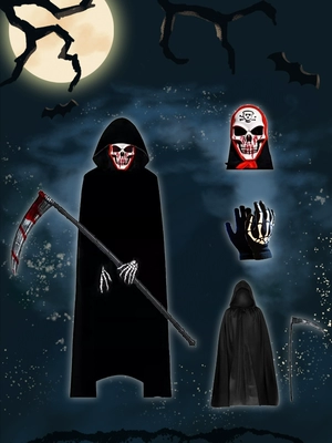Trang phục Halloween cho người lớn và trẻ em, áo choàng đen, áo choàng phù thủy, trang phục cosplay huỳnh quang đầu lâu tử thần áo choàng haloween Trang phục haloween