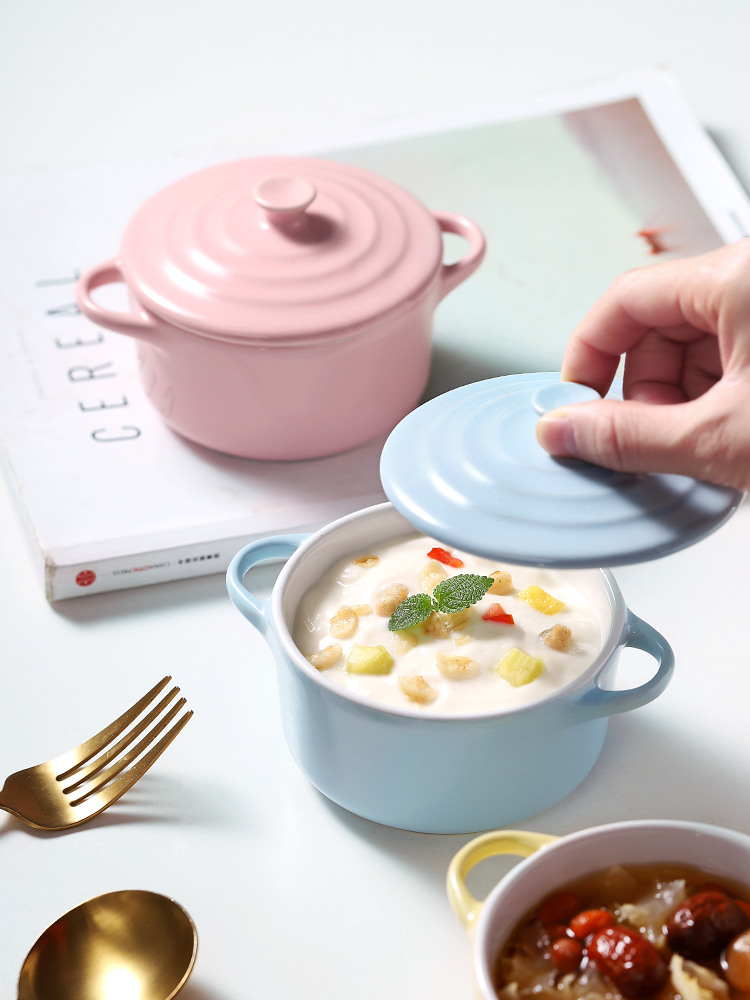 Ceramics with cover of creative move home meal bowl bowl ears single lovely female students ins web celebrity delicate sprout
