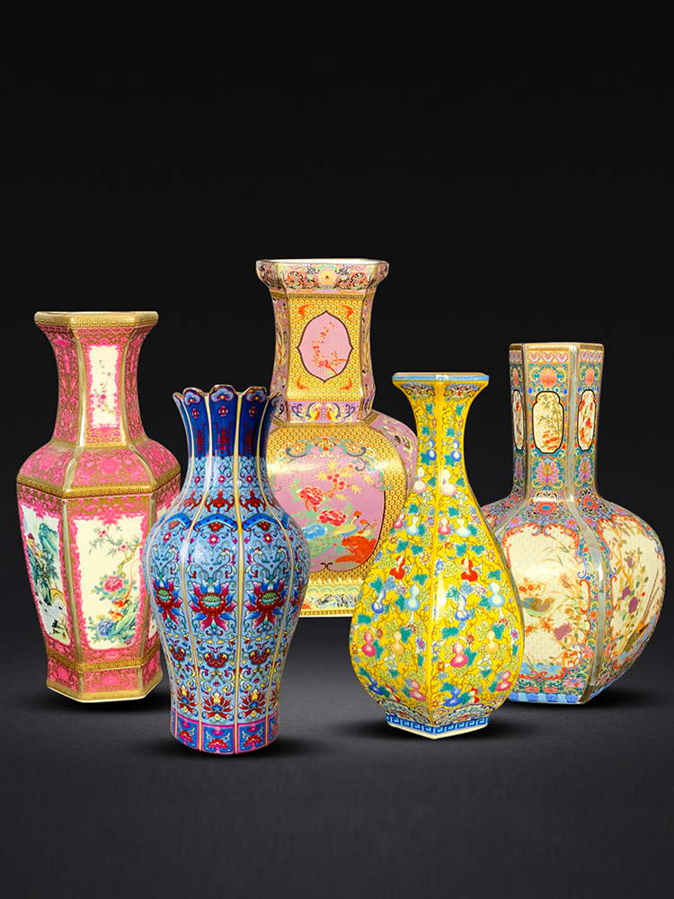 Jingdezhen ceramic vases, small living room flower arranging archaize porcelain rich ancient frame home decoration office furnishing articles