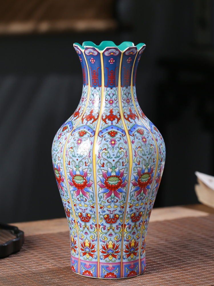 Jingdezhen ceramic vases, small living room flower arranging archaize porcelain rich ancient frame home decoration office furnishing articles