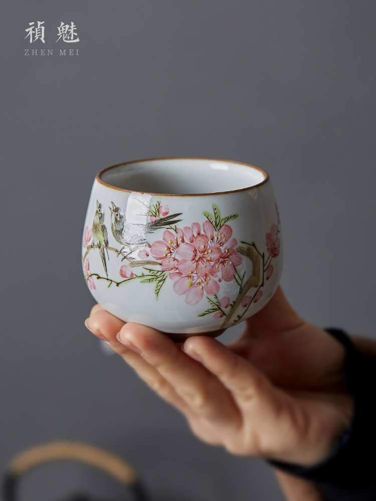 Shot incarnate all hand the up master cup of jingdezhen ceramic hand - made painting of flowers and kung fu tea set sample tea cup personal single CPU