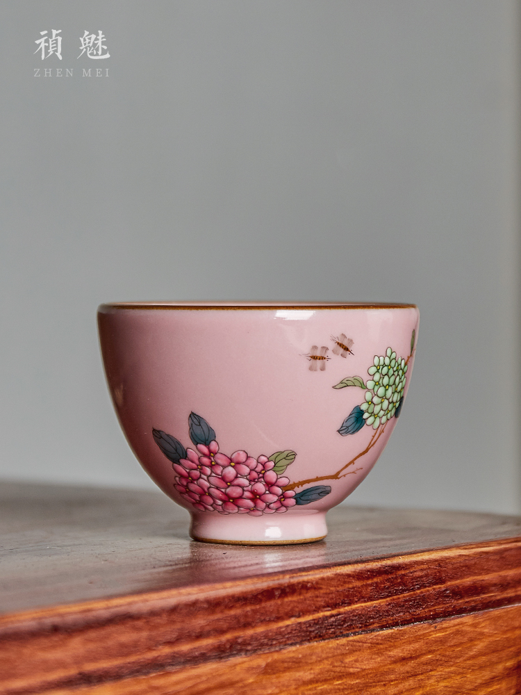 Shot incarnate the powder your up hydrangea jingdezhen ceramic cups kung fu tea set sample tea cup personal single CPU master CPU