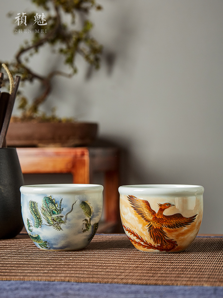 Shot incarnate the four great god beast cylinder cup of jingdezhen ceramic hand - made kung fu tea master cup single CPU individual cup by hand