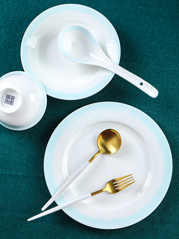 Wooden house product dishes suit household jingdezhen ceramic tableware I and contracted style housewarming dishes