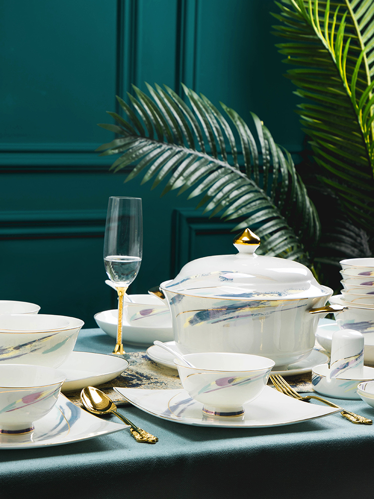Wooden house product dishes suit household light the key-2 luxury of jingdezhen ceramic tableware suit new ipads China move Chinese dishes