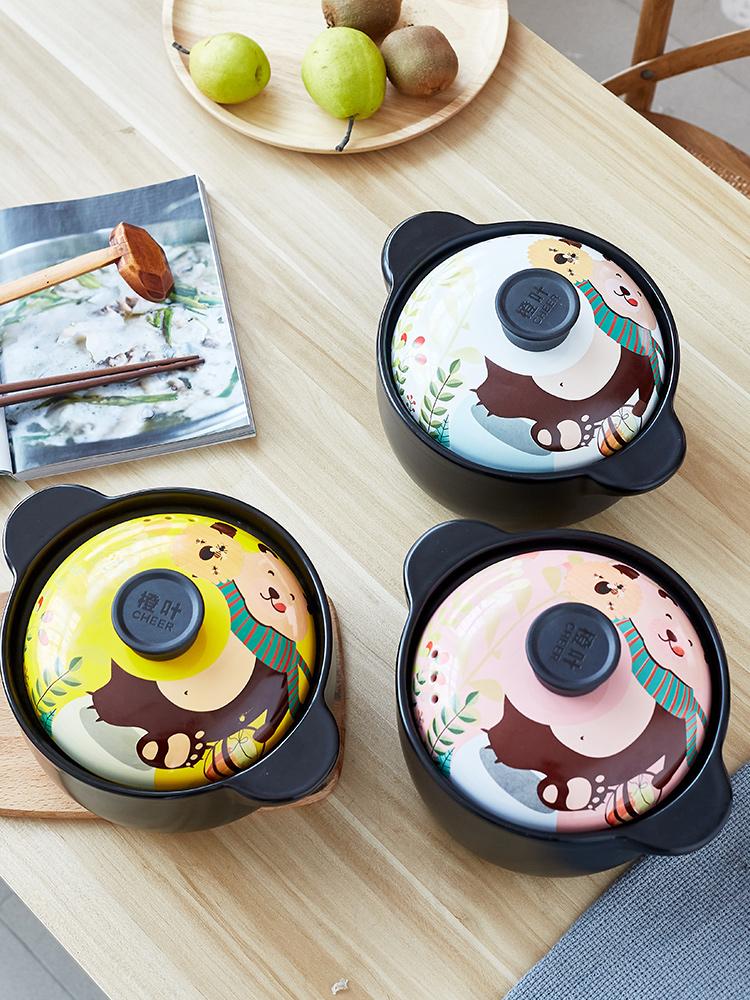 Orange leaf ceramic casserole stew pot of porridge with household health flame induction cooker for small casserole soup pot soil jug