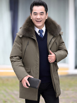 Trung niên và người cao tuổi xuống áo khoác nam để tăng tuổi trung niên rex lông thỏ cổ áo mùa đông cha mới tải áo dày - Áo khoác đôi áo unisex Áo khoác đôi