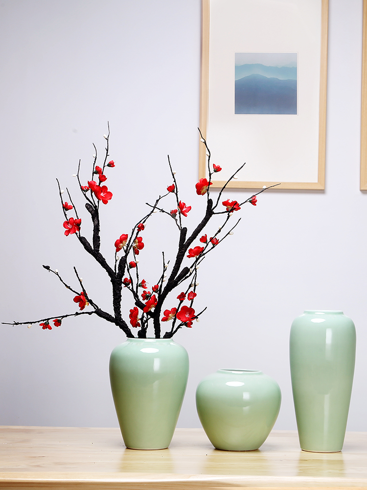 Jingdezhen ceramics vase cyan creative manual Chinese flower arranging the study furnishing articles handicraft suit sitting room