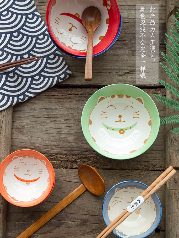 And the four seasons of creative move rice bowls Japanese under the glaze made pottery bowls household children eat plutus cat bowl bowl