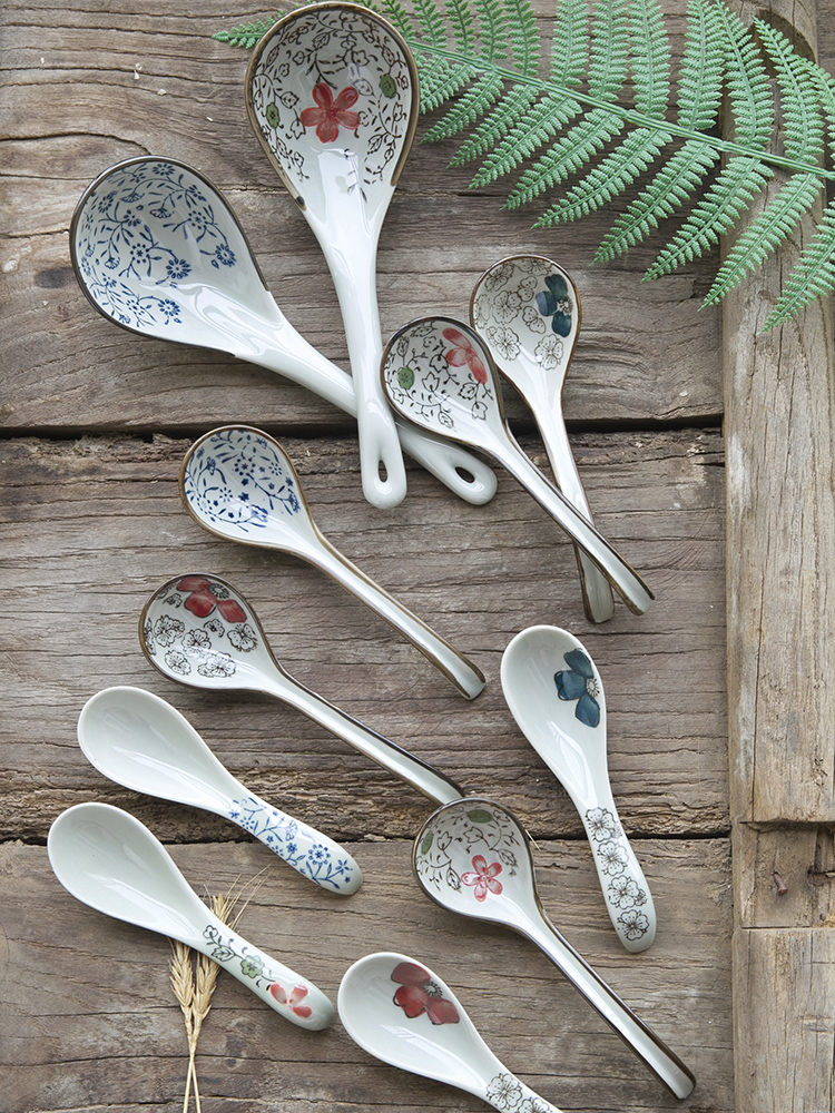 And the four seasons under the glaze color Japanese - style tableware individuality creative hand - made of household ceramic spoon, spoon, spoon, spoon, spoon