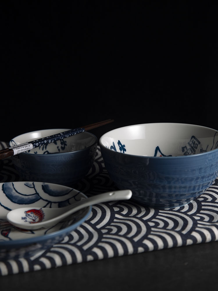 Japanese under the glaze color hand - made snapper tableware ceramic bowl disc rainbow such as bowl six 22 head box package box