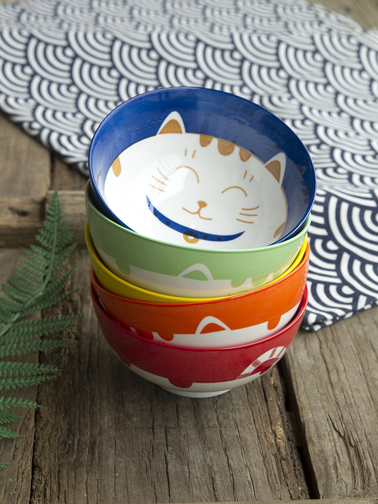 And the four seasons of creative move rice bowls Japanese under the glaze made pottery bowls household children eat plutus cat bowl bowl
