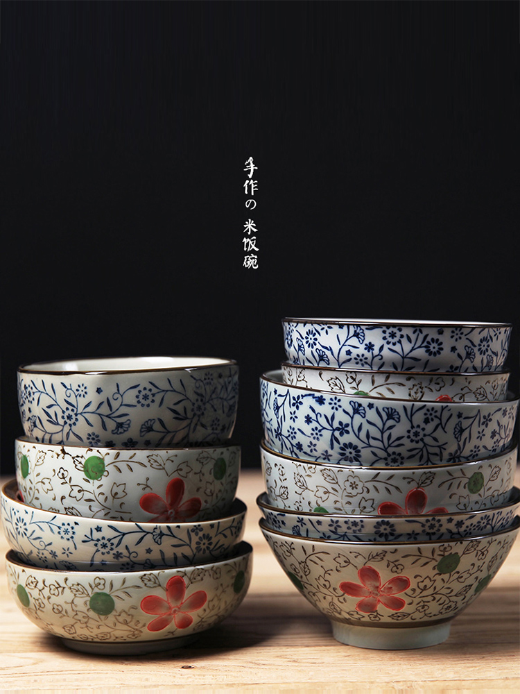 And the four seasons creative jobs under the Japanese household tableware glaze color hand - made ceramic bowl dessert bowl bowl of soup bowl horn