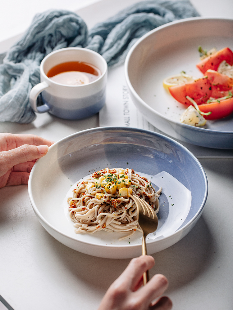 Nordic household tableware ceramic bowl creative large bowl of soup poon choi deep dish bowl of western - style food fruit salad shallow bowl