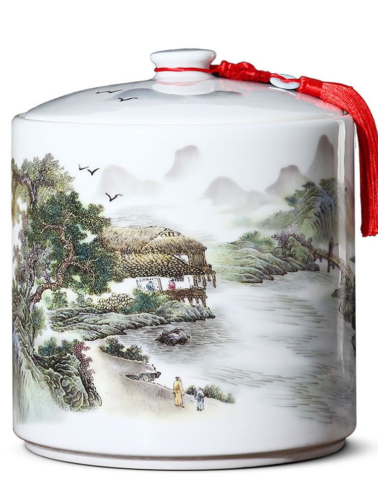 Jingdezhen ceramic purple sand seal pot pu 'er tea cake large seven loaves receives the gift porcelain tea pot