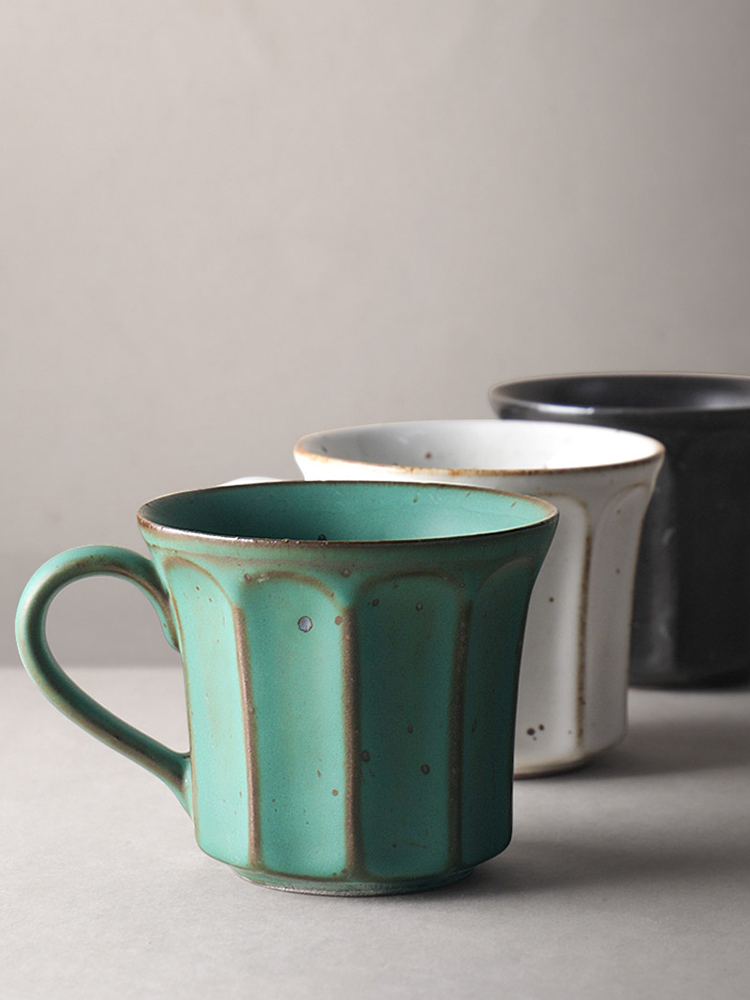 About Nine manual coarse ceramic coffee cup hand soil retro mugs web celebrity vertical stripes move variable Japanese household cup