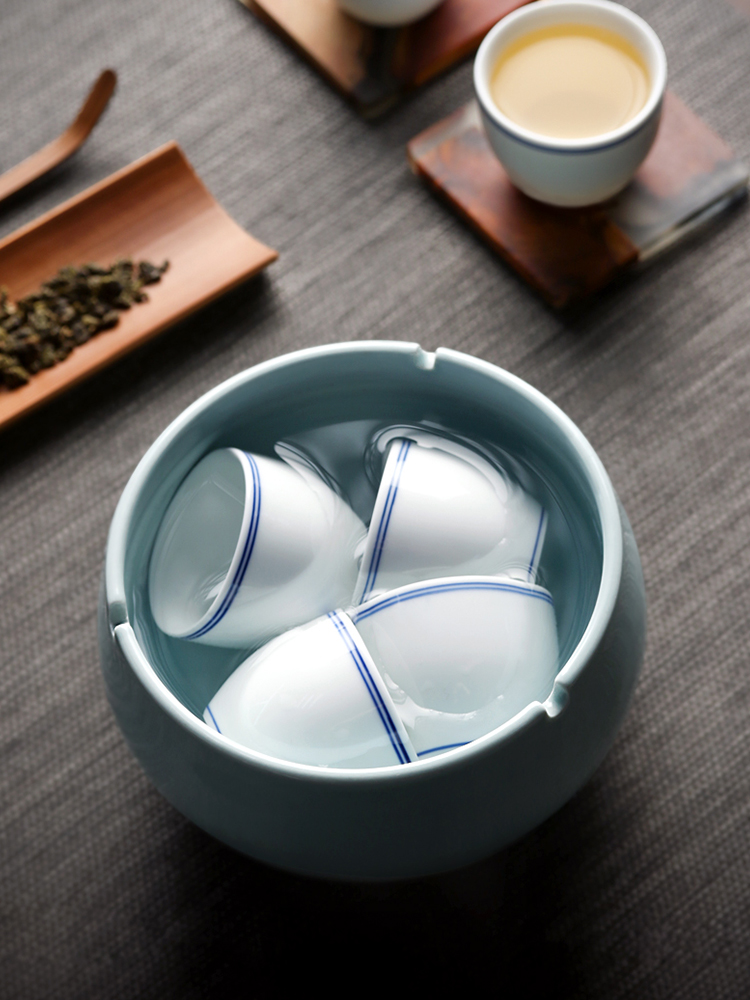 About Nine Japanese checking ceramic tea soil washing coarse pottery retro tea - leaf ashtray dry mercifully bowl of tea accessories a single bucket