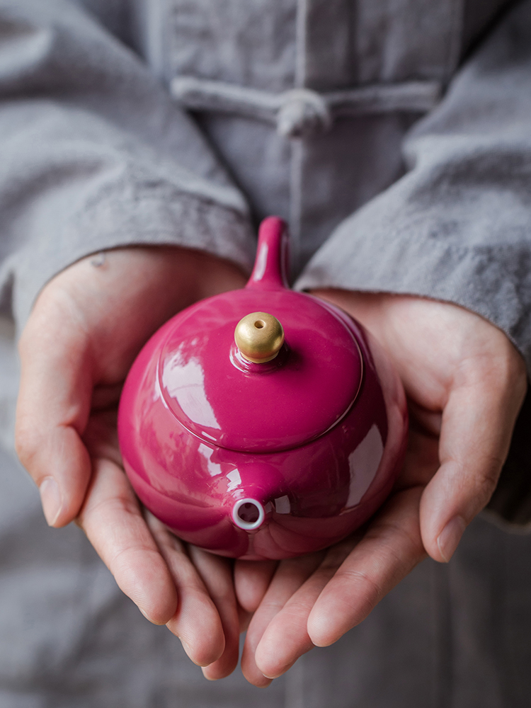Teapot single kung fu rouge kettle pot of jingdezhen ceramics glaze ball hole, xi shi small tea pot of carmine
