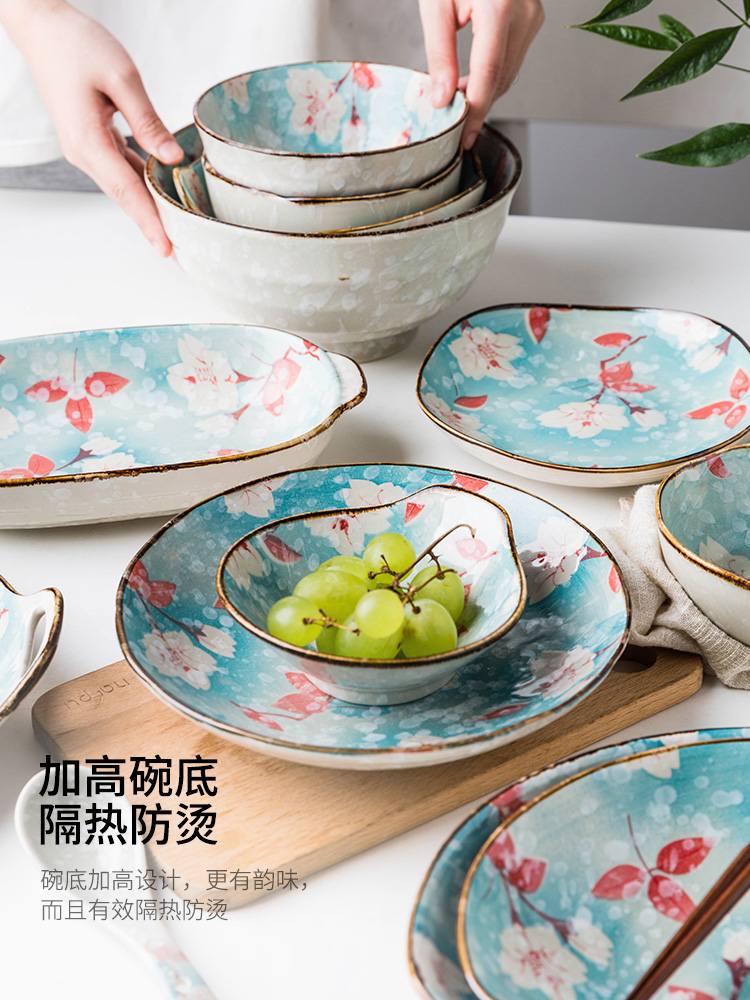 Modern Japanese mangnolia housewife ceramic tableware suit 0 to use the plates home dishes suit combination