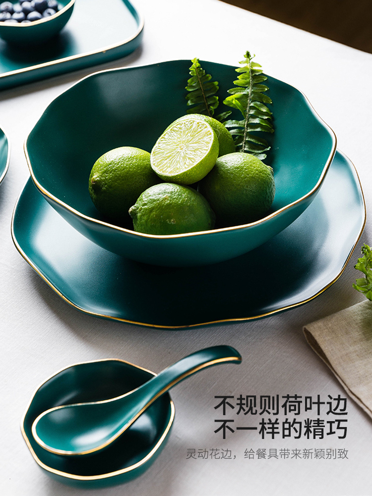 Modern light key-2 luxury American housewife ceramic tableware retro green sweet dishes suit soup bowl creative household rice bowls