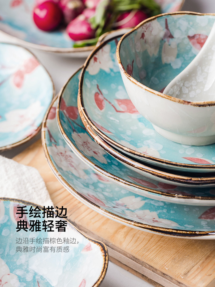 Modern Japanese mangnolia housewife ceramic tableware suit 0 to use the plates home dishes suit combination