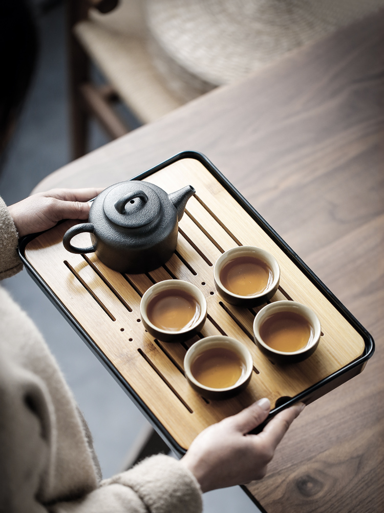 Three thousand black pottery kung fu tea tea village household Japanese contracted dry tea tray lid bowl of tea set