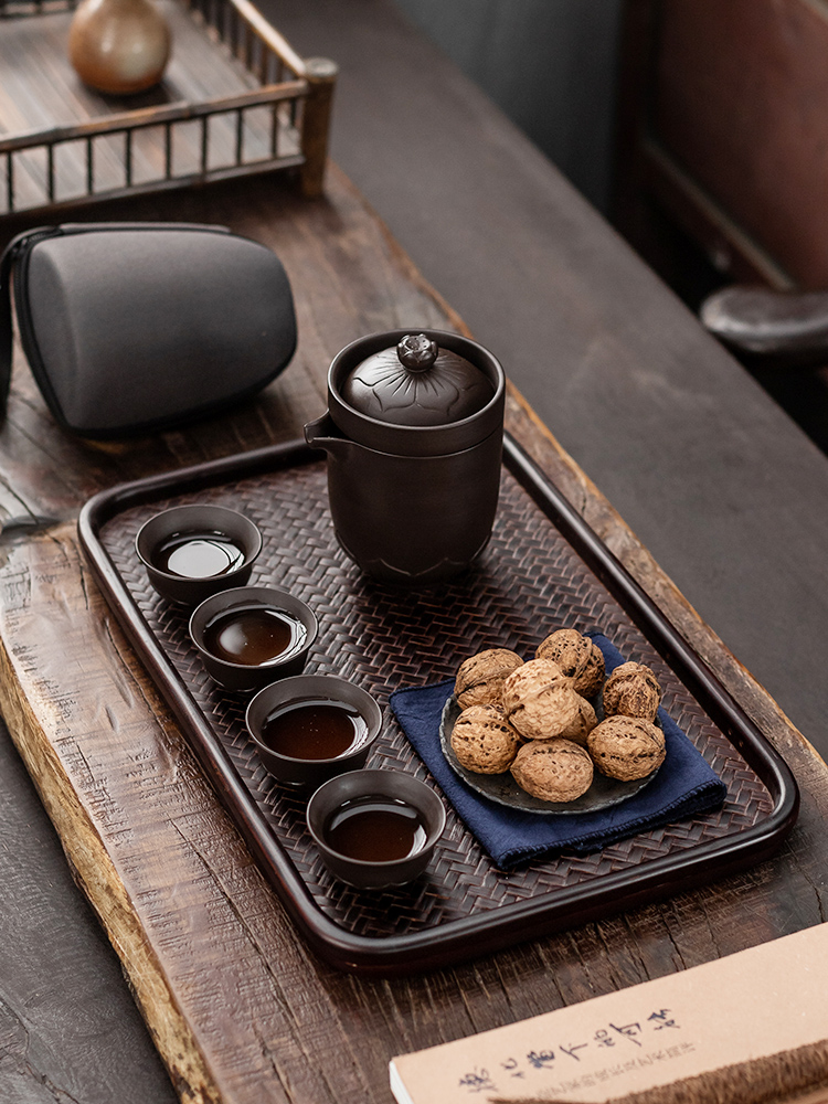 Travel tea sets portable crack cup with violet arenaceous a pot of four cups of is suing Travel car easy make tea