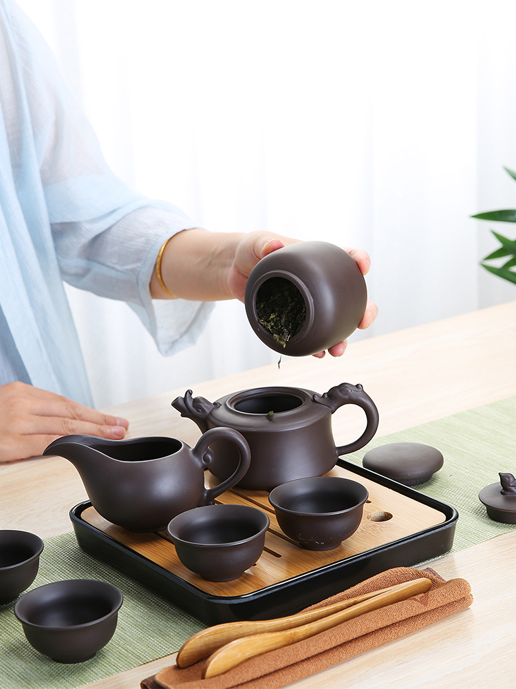Dragon travel invertors purple sand tea set suit portable package household contracted small Japanese kung fu tea set dry tea cups