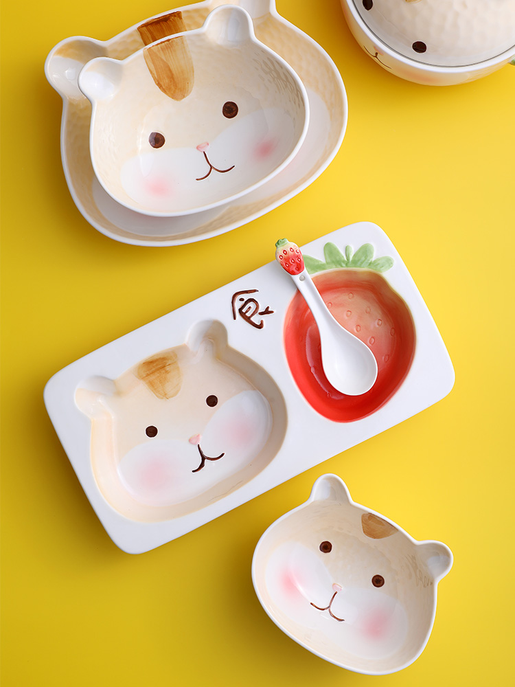 Year of the rat ceramic terms tableware suit and lovely young girl heart rainbow such as bowl with cover individual creative move household dormitory students