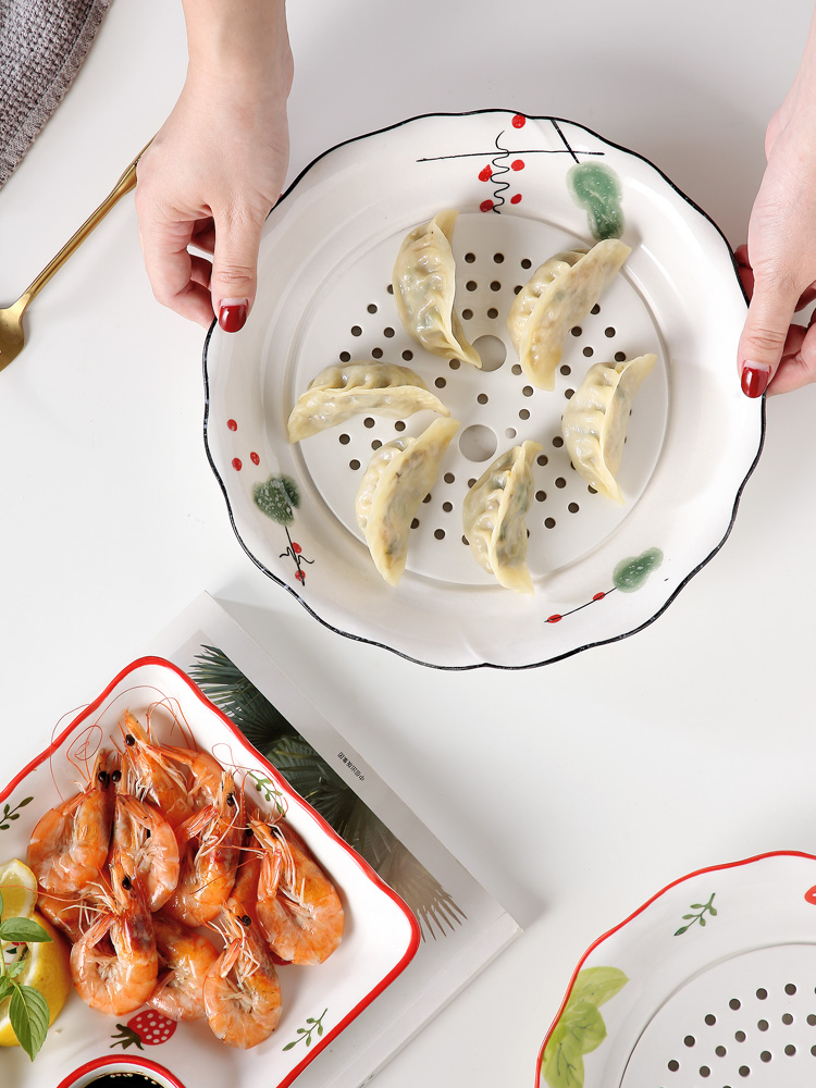 Jingdezhen ceramic plate with vinegar disc dumplings home creative double drop food dish of steaming plate plate tableware