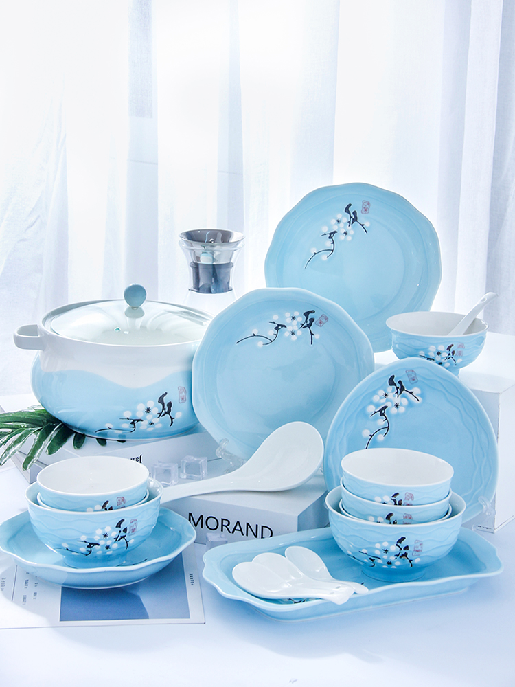 Dishes suit household 4-6 people contracted creative eat bread and butter plate of noodles in soup bowl chopsticks combination ceramics European Dishes