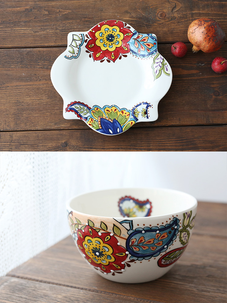 Under the glaze color hand - made ceramic tableware 0 fish dish the irregular shaped rectangular pattern creative home dinner plate