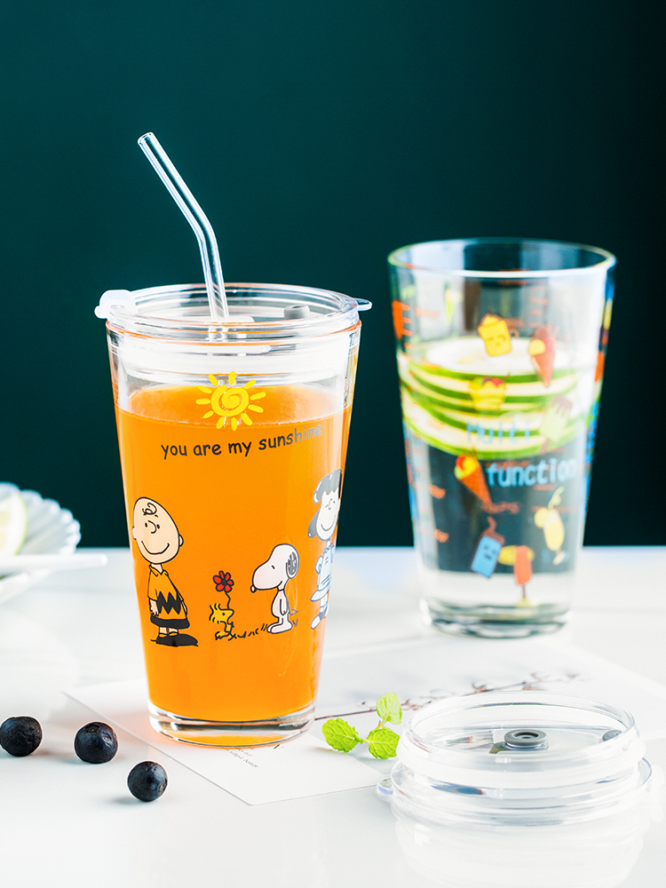 Porcelain color beauty with cover glass suction cup home children scale breakfast milk cup portable straws juice cup